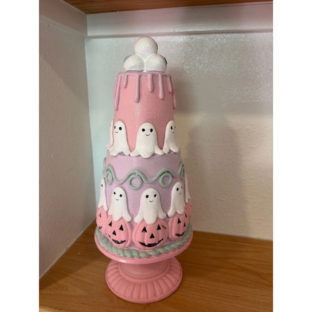 Pastel Ghost Halloween Tiered Cake Decor Pink Lavender Pumpkin Spooky Sweet NWT - Picture 3 of 3